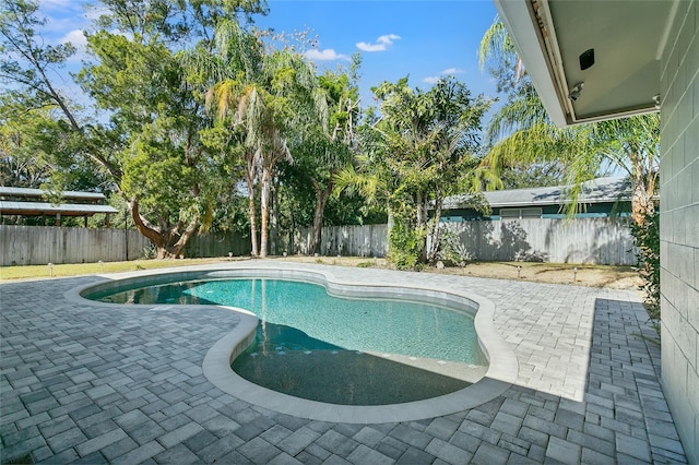 view of swimming pool featuring a patio area