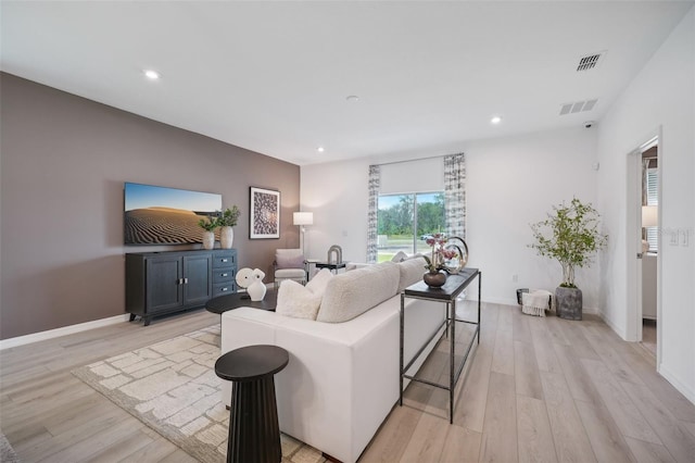 living room with light wood-type flooring