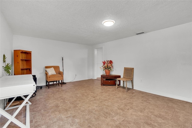 sitting room with a textured ceiling