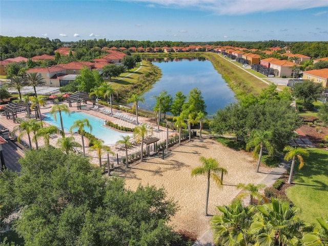 aerial view with a water view