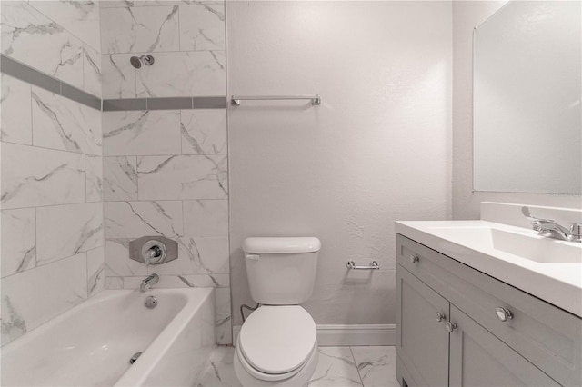 5709 Ridgeway Dr, Orlando, FL 32819 - bathroom with  shower combination, toilet, baseboards, marble finish floor, and vanity