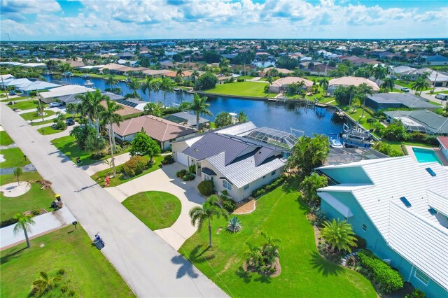 aerial view with a water view