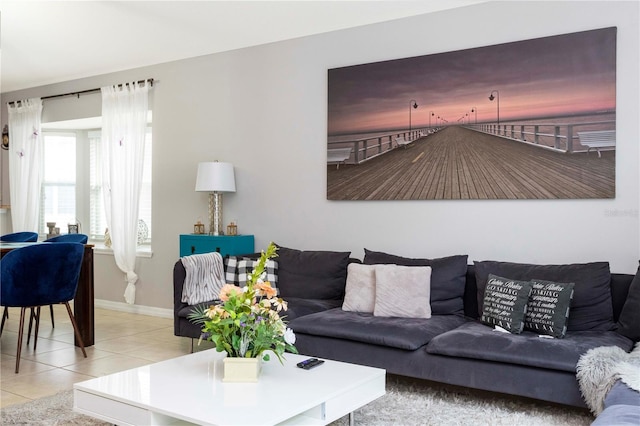 living room with light tile patterned flooring