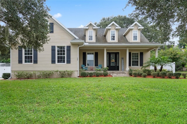 view of front facade with a porch and a front lawn