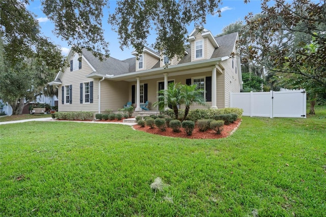 cape cod-style house with a front yard and a porch