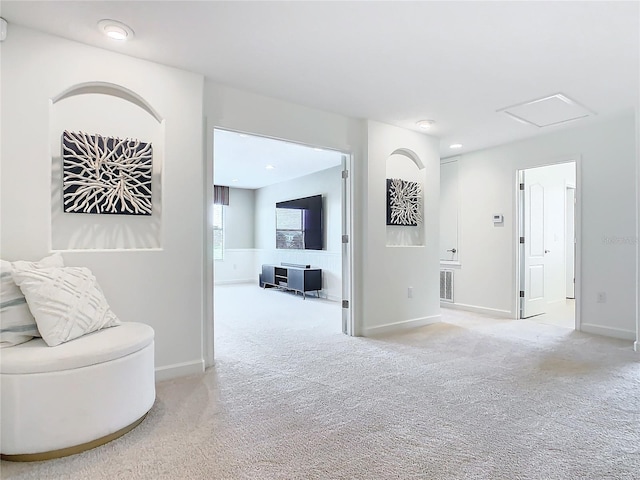 8920 Dove Valley Way, Davenport, FL 33896 - hallway with carpet flooring, attic access, baseboards, and recessed lighting