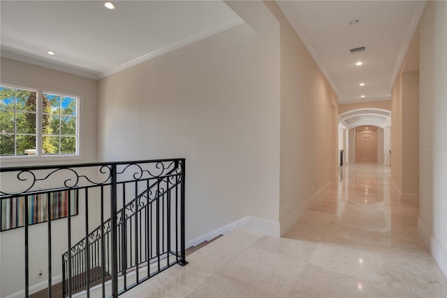 hallway with ornamental molding