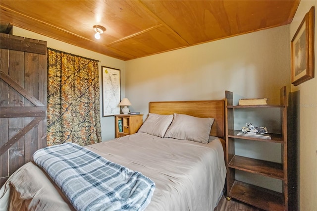 bedroom featuring wooden ceiling