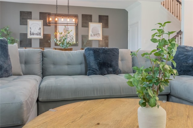 living area with stairway