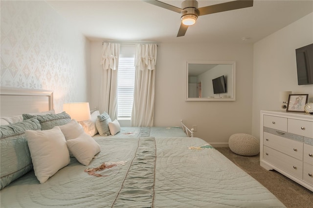carpeted bedroom featuring a ceiling fan