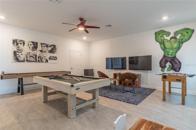 playroom featuring visible vents, ceiling fan, and recessed lighting
