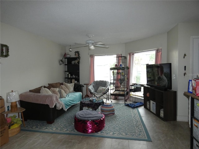 living room with ceiling fan