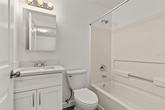 full bathroom featuring vanity,  shower combination, and toilet