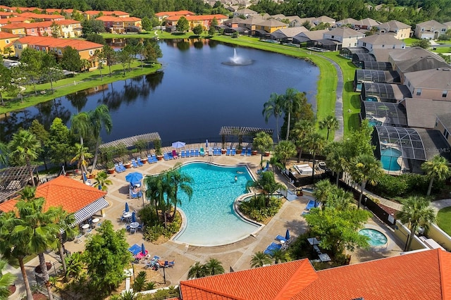 aerial view featuring a water view