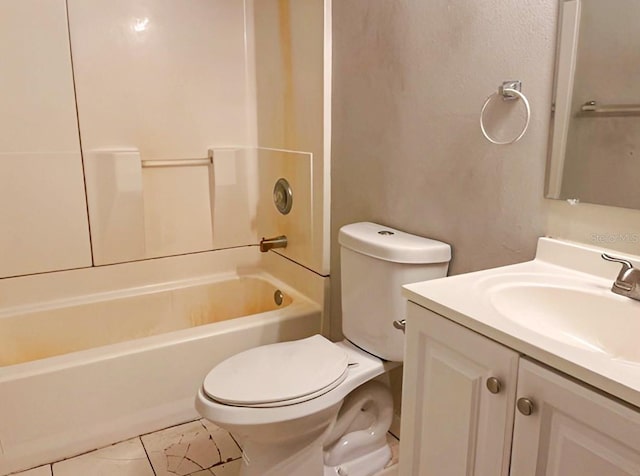 full bathroom with vanity, tile patterned flooring, toilet, and bathtub / shower combination