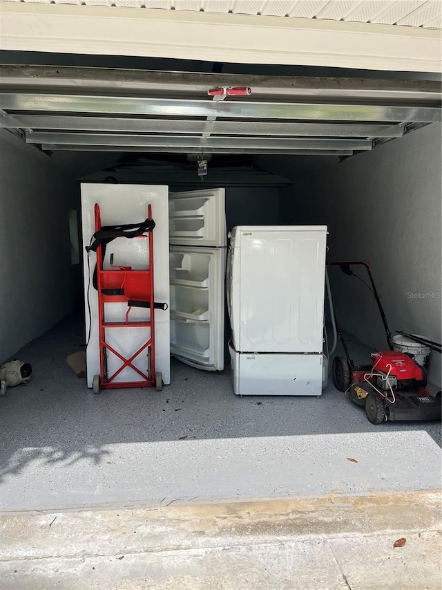 garage with refrigerator