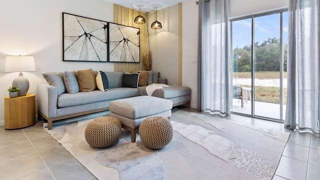 living room with light tile patterned floors