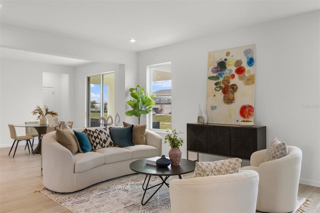 living room featuring light wood-type flooring