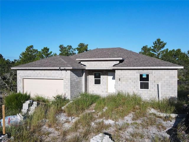 exterior space with a garage