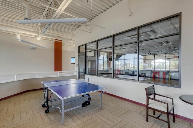 game room featuring light parquet floors