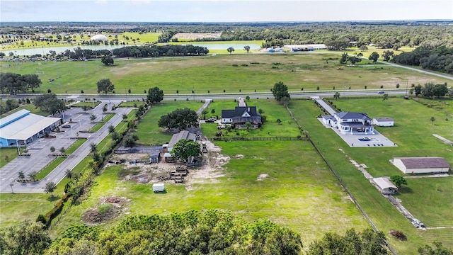 aerial view featuring a water view and a rural view