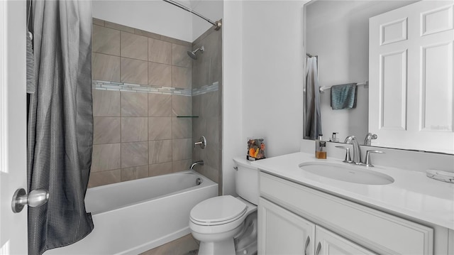 full bathroom featuring vanity, toilet, and shower / bath combination with curtain