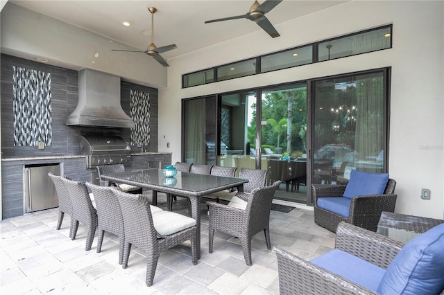 view of patio featuring ceiling fan and area for grilling