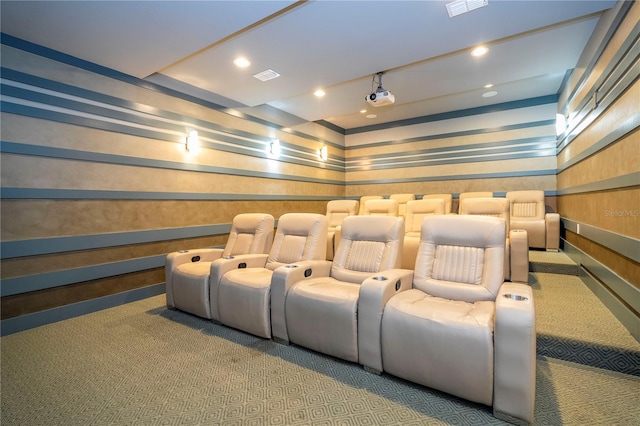 home theater with carpet