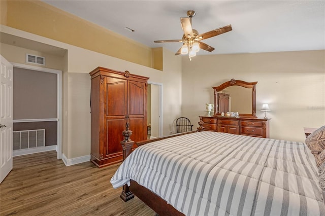 bedroom featuring ceiling fan and light hardwood / wood-style floors