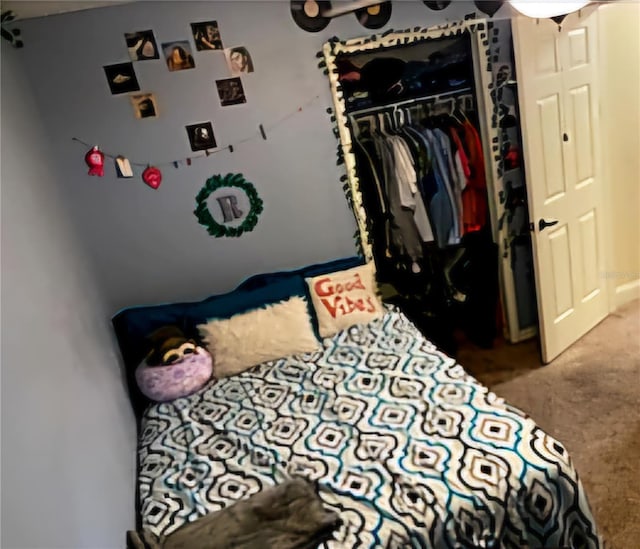 carpeted bedroom featuring a closet