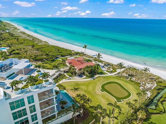 aerial view featuring a beach view and a water view