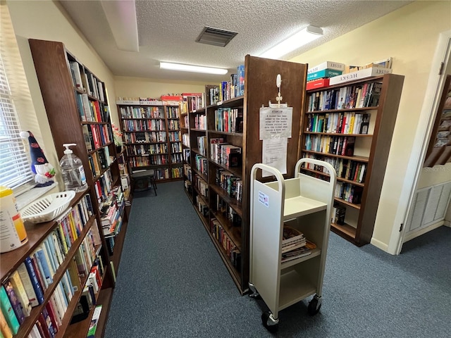 interior space featuring carpet and a textured ceiling