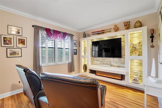 interior space featuring ornamental molding and hardwood / wood-style floors