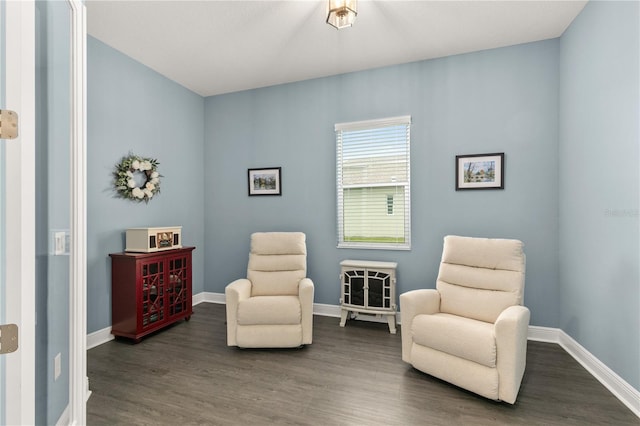 living area with dark hardwood / wood-style floors