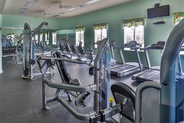 gym with ceiling fan