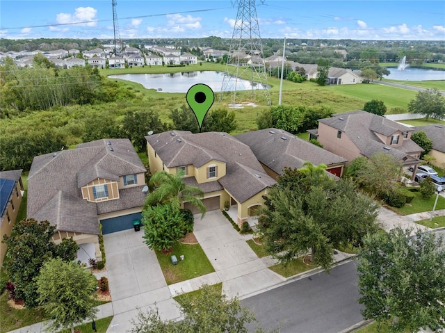 aerial view with a water view