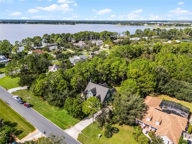 bird's eye view featuring a water view