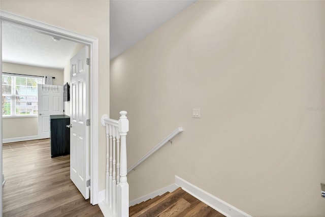 stairway with wood-type flooring