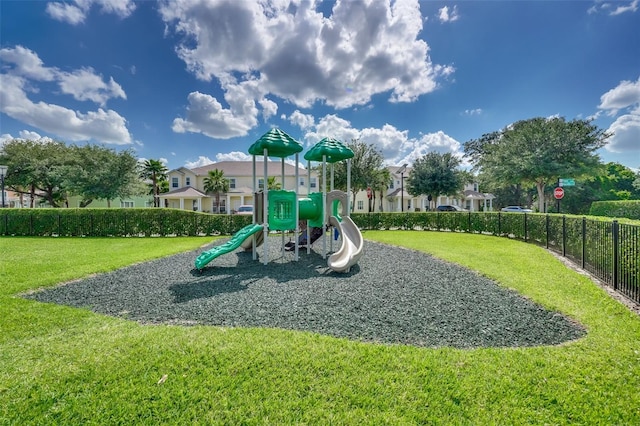 view of play area with a lawn