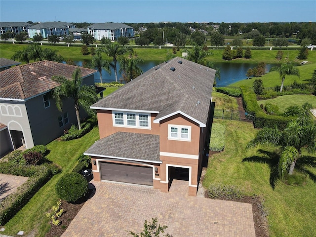 aerial view with a water view