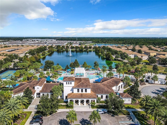 aerial view with a water view