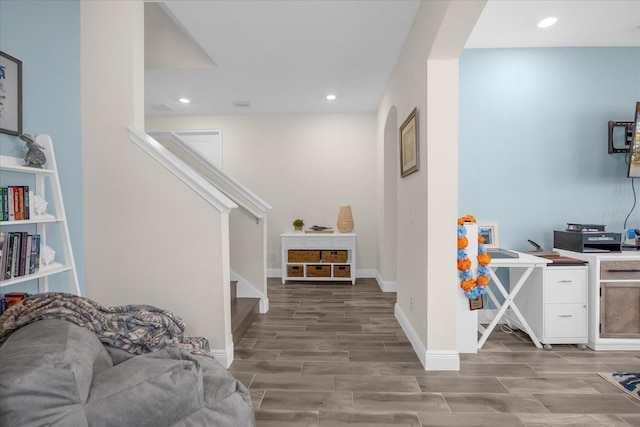 foyer entrance with light hardwood / wood-style floors