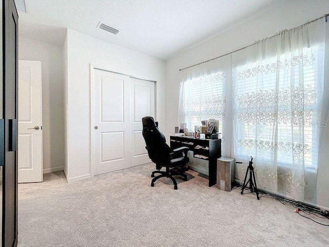 view of carpeted home office