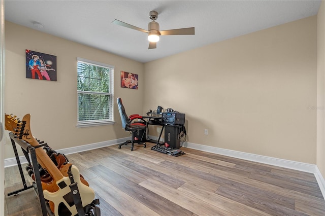 interior space featuring light hardwood / wood-style floors and ceiling fan