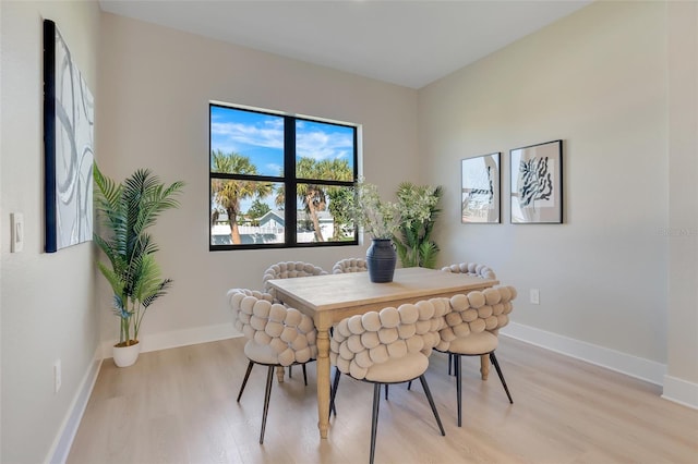 dining space with light hardwood / wood-style floors