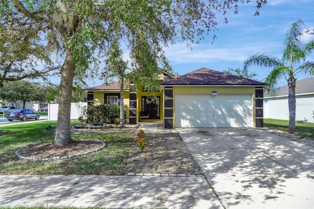 single story home with a garage