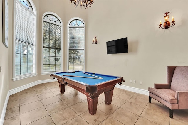 recreation room with billiards and light tile patterned floors