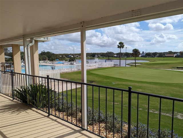 exterior space with a water view