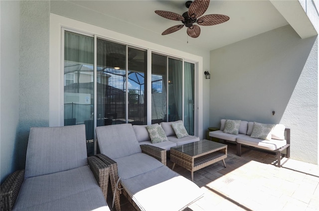 view of patio / terrace featuring ceiling fan and outdoor lounge area