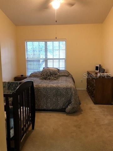 bedroom with carpet floors and ceiling fan